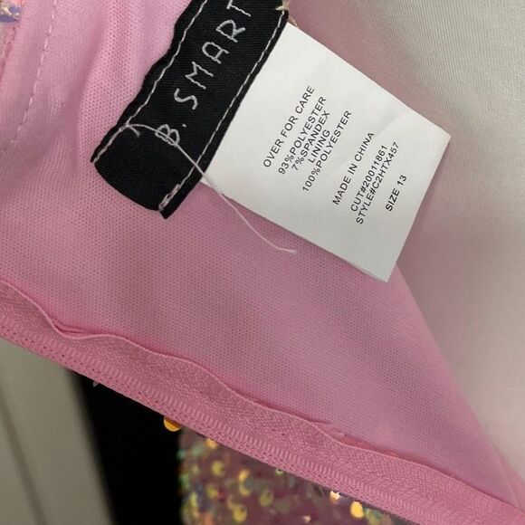 B. Smart Pink Iridescent Sequin Floor Length Dress Size 13 - Picture 6 of 15